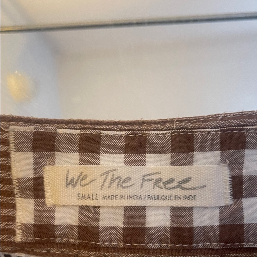 We the Free. Half Moon Brown Gingham Embroidered Women's Top - Picture 7 of 11